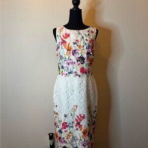 Badgley Mischka Floral Lace Midi Dress